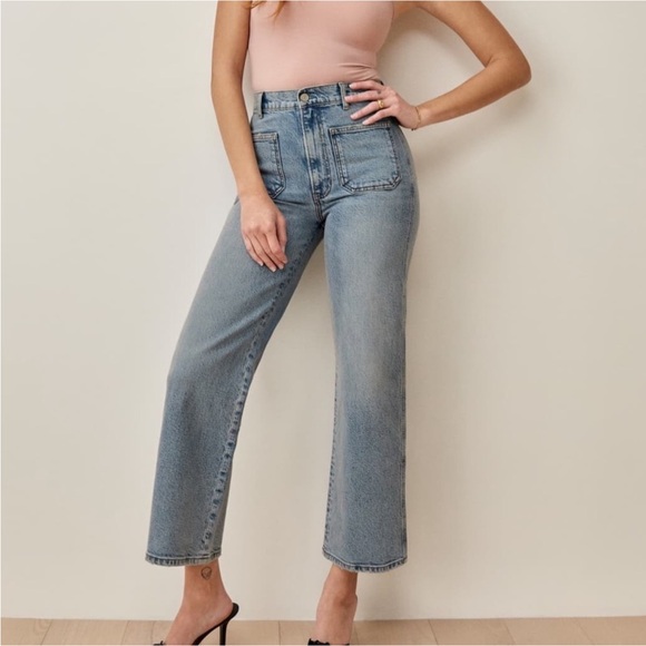 Reformation Alyssa Patch Pocket High Rise Wide Leg Jeans Womens 24 Aden Wash - Picture 1 of 12